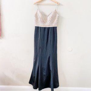 Royal Queen Collection Cream Jeweled Bodice Black Spaghetti Strap Prom Dress